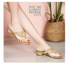 Imagem do Chinelos de couro com strass para senhoras, chinelos casuais, sapatos sensuais,
