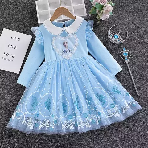 2024 novo 2-9y vestido de princesa disny meninas vestido primavera veraõ crianças