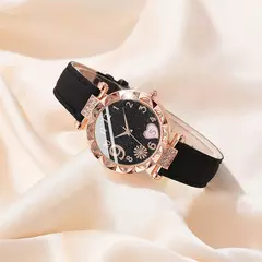 Imagem do 6 pçs conjunto relógio para mulheres de luxo couro analógico senhoras quartzo