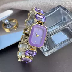 Feminino grande seção strass corrente retangular cor caso strass dial moda - loja online