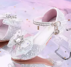 Meninas elegantes crianças sapatos de cristal verão glitter sapatos salto alto - Show Drop
