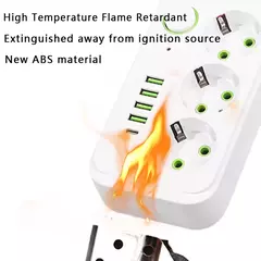 Imagem do Régua de energia da ue, 4 portas usb 1 tipo-c com cabo de extensão de 2m, filt