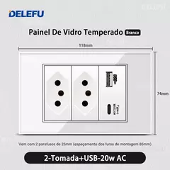 DELEFU 4*2 Vidro Temperado Branco Tomada Padrão Brasil com Dupla USB Tipo C Tom na internet