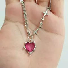 Imagem do Y2k rosa cristal coração pingente colar feminino doce legal menina punk claví