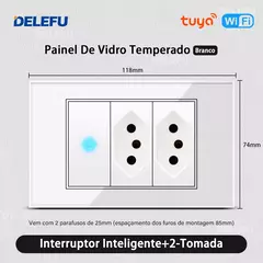 DELEFU 4*2 Vidro Temperado Branco Tomada Padrão Brasil com Dupla USB Tipo C Tom - Show Drop