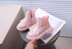 Outono crianças espelho botas de couro meninas malha botas curtas pequena princesa