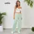 Lovito Preppy Calça Plissada com Bolsos L12D19 (Verde/Azul)