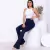 Calça Feminina Flare Jeans Boca de Sino com detalhes Na Frente Cintura Alta - eiOhneh