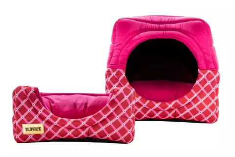 Cama Iglu e Toca para cachorro gato Luppet Luxo Geométrico Tamanho G Rosa