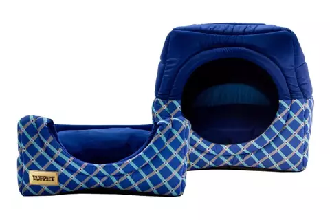 Cama Iglu e Toca para cachorro gato Luppet Luxo Geométrico Tamanho M Azul