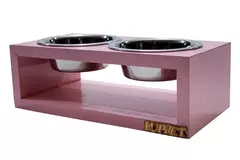 Comedouro Duplo de Madeira com Potes Inox para gatos e cachorros Cor rosa - comprar online