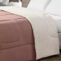 Coberdrom Maya Solteiro Cobertor Manta Soft e Sherpa de Carneiro 100% Poliéster Rosê - loja online