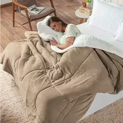 Coberdrom Maya Casal Cobertor Queen Manta Soft e Sherpa de Carneiro 100% Poliéster Bege - loja online