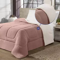 Coberdrom Maya Casal Cobertor Queen Manta Soft e Sherpa de Carneiro 100% Poliéster Rosê - Viasupervia