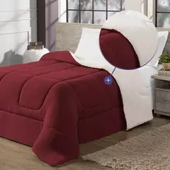 Coberdrom Maya Casal Cobertor Queen Manta Soft e Sherpa de Carneiro 100% Poliéster Vermelho - Viasupervia
