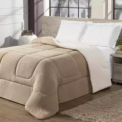 Coberdrom Maya Casal Cobertor Queen Manta Soft e Sherpa de Carneiro 100% Poliéster Bege