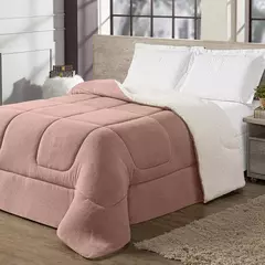 Coberdrom Maya Casal Cobertor Queen Manta Soft e Sherpa de Carneiro 100% Poliéster Rosê