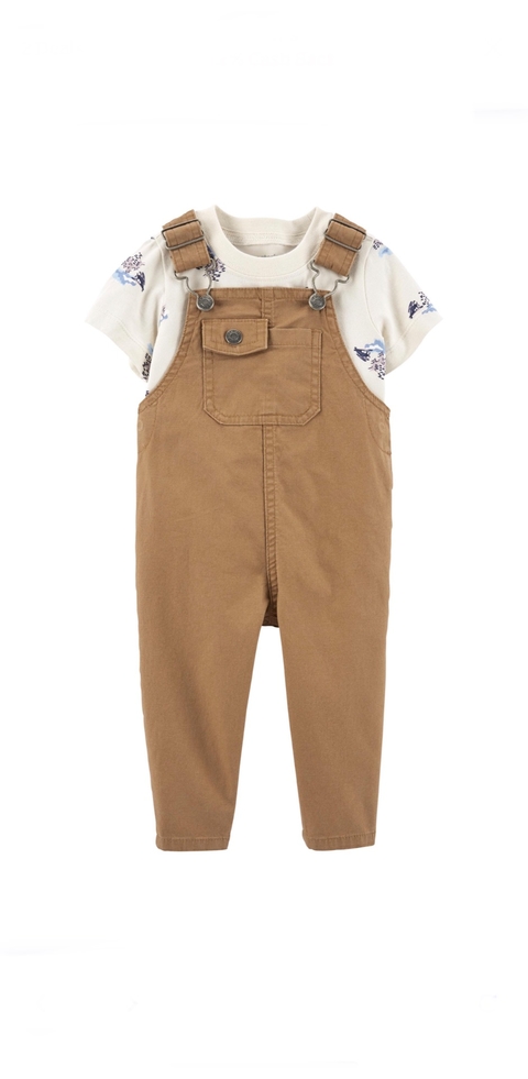 Conjunto Jardineira bebê 2 peças avião bege