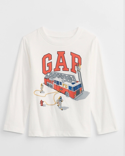 T-shirt manga longa bombeiro logo GAP