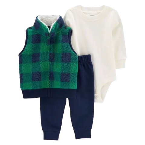 Conjunto bebê 3 peças colete xadrez verde Carter’s