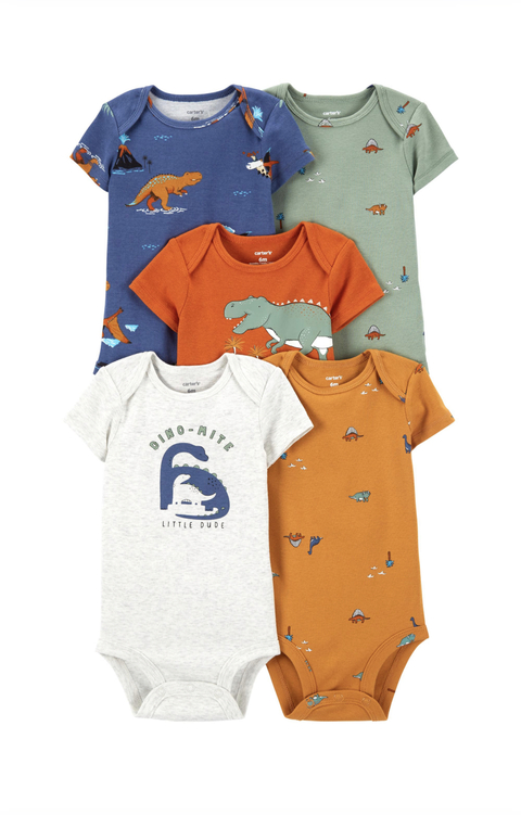 Kit body 5 peças manga curta Dinossauros Carter’s