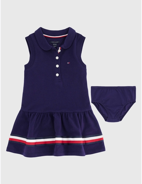 Vestido bebê polo regata azul marinho Tommy Hilfiger