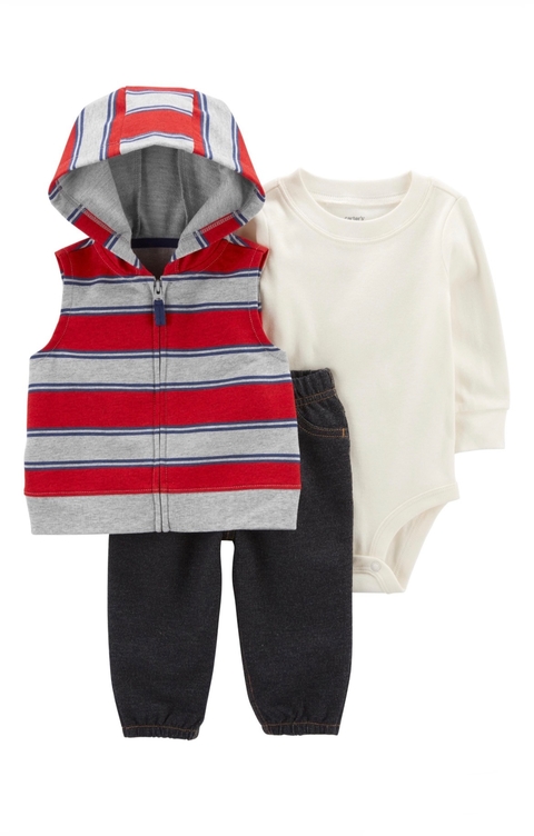 Conjunto baby 3 peças de moletom listras Carter's