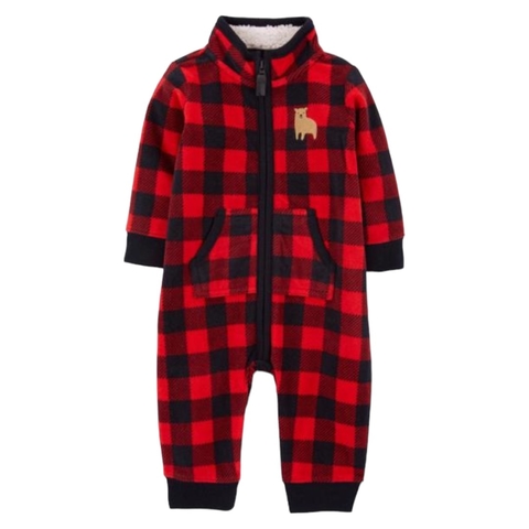 Macacão bebê ursinho xadrez de fleece Carter’s