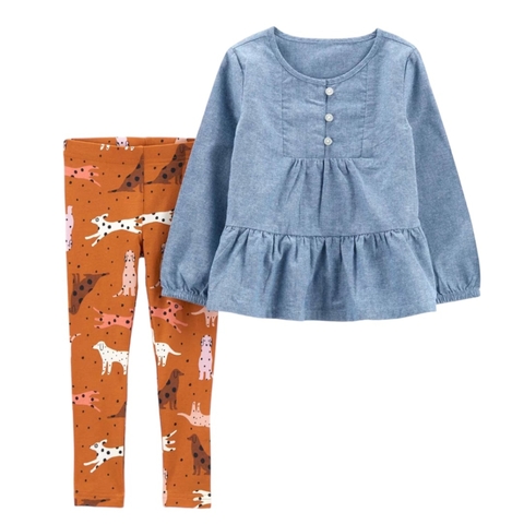 Conjunto infantil jeans e legging cachorrinhos Carter’s