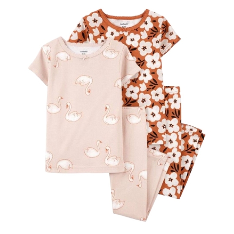 Pijama infantil 4 peças cisnes e floral Carter’s