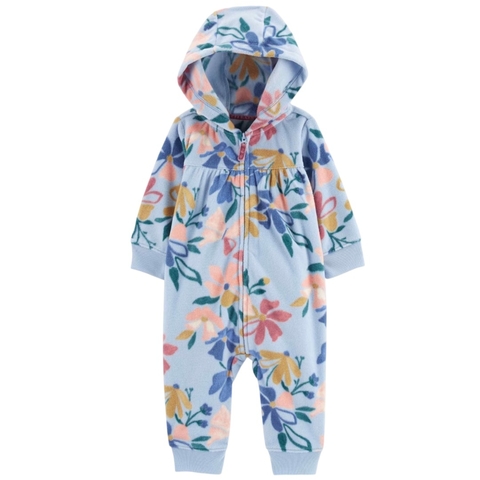 Macacão bebê de fleece floral com capuz azul Carter's
