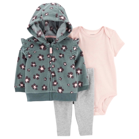 Conjunto bebê 3 peças flor animal print verde Carter’s