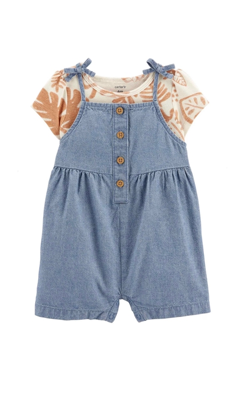 Conjunto jardineira bebê jeans folhagem Carter’s