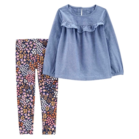 Conjunto infantil bata jeans e legging floral Carter’s