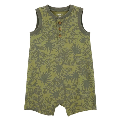Romper bebê com botões folhagens tropical verde Carter's