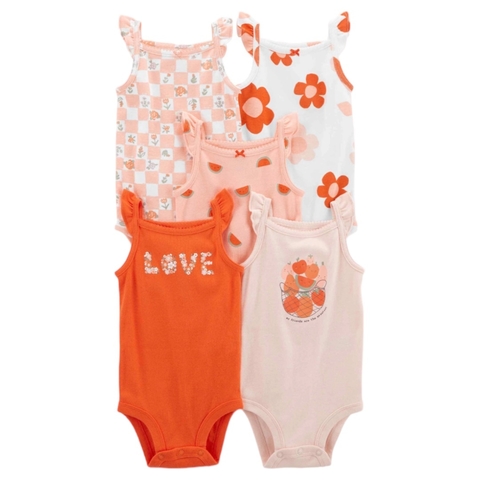 Kit body 5 peças regata flores e frutinhas Carter’s