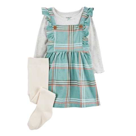 Conjunto bebê salopete xadrez verde Carter’s