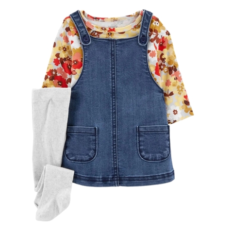 Conjunto salopete jeans 3 peças Carter’s
