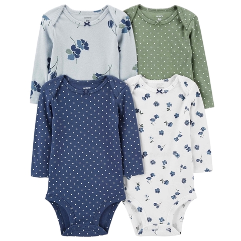 Kit body 4 peças manga longa azul floral Carter’s