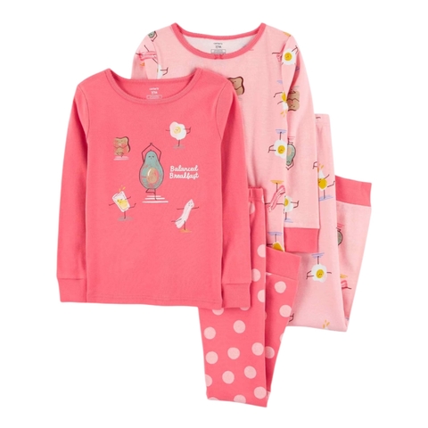 Pijama infantil 4 peças café da manhã rosa Carter’s