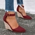 Sandálias femininas vintage sapatos de cunha mulher fivela tira palha grosso fu - loja online