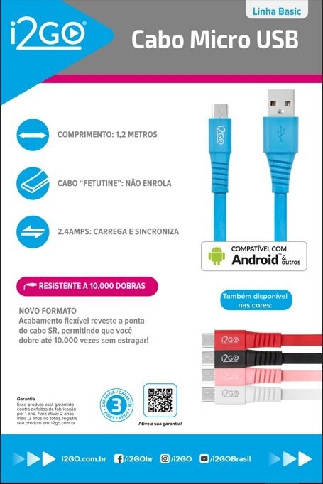 Cabo Micro USB Android i2go 1,2metros