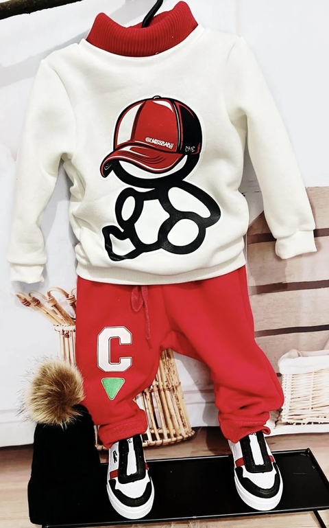 CONJUNTO BONÉ VERMELHO -3 CABOS MOLETOM