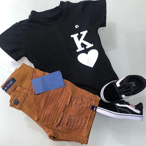 Camisa long-line baralho preta