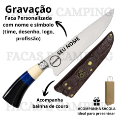 Faca Personalizada de 9" Aço Inox Resina Azul