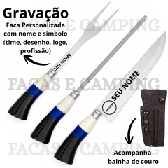 Kit Churrasco 10" Cabo Em Resina Azul
