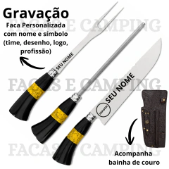 Kit Churrasco 10" Cabo Em Resina Amarela