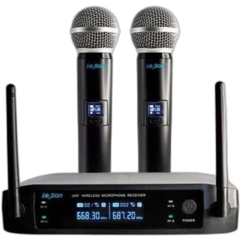 Microfone Sem Fio Leson LS902 Duplo Plus Digital Preto