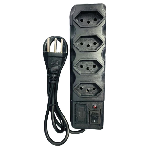 Filtro de Linha 4 Tomadas 1M 10A Bivolt com Fusivel Reserva Preto