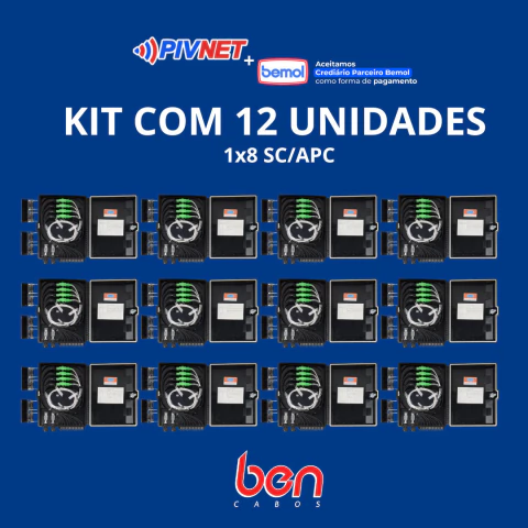 Kit 12 CTO Caixa de Atendimento 1x16, Splitter 1x8 SC/APC e Acoplador BenCabos